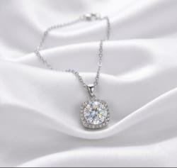 Silver 2C Moissanite Halo Pendant Necklace