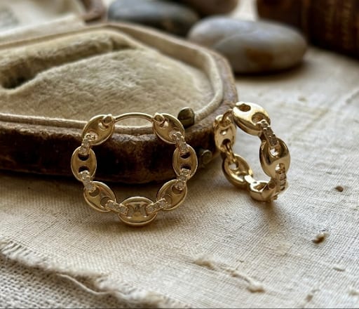 Gold Mariner Link Hoop Earrings